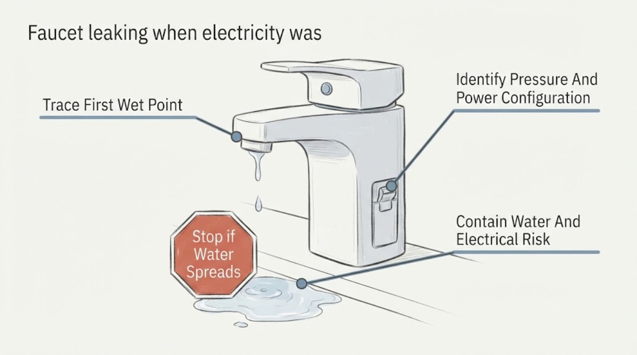 Faucet leaking when electricity was