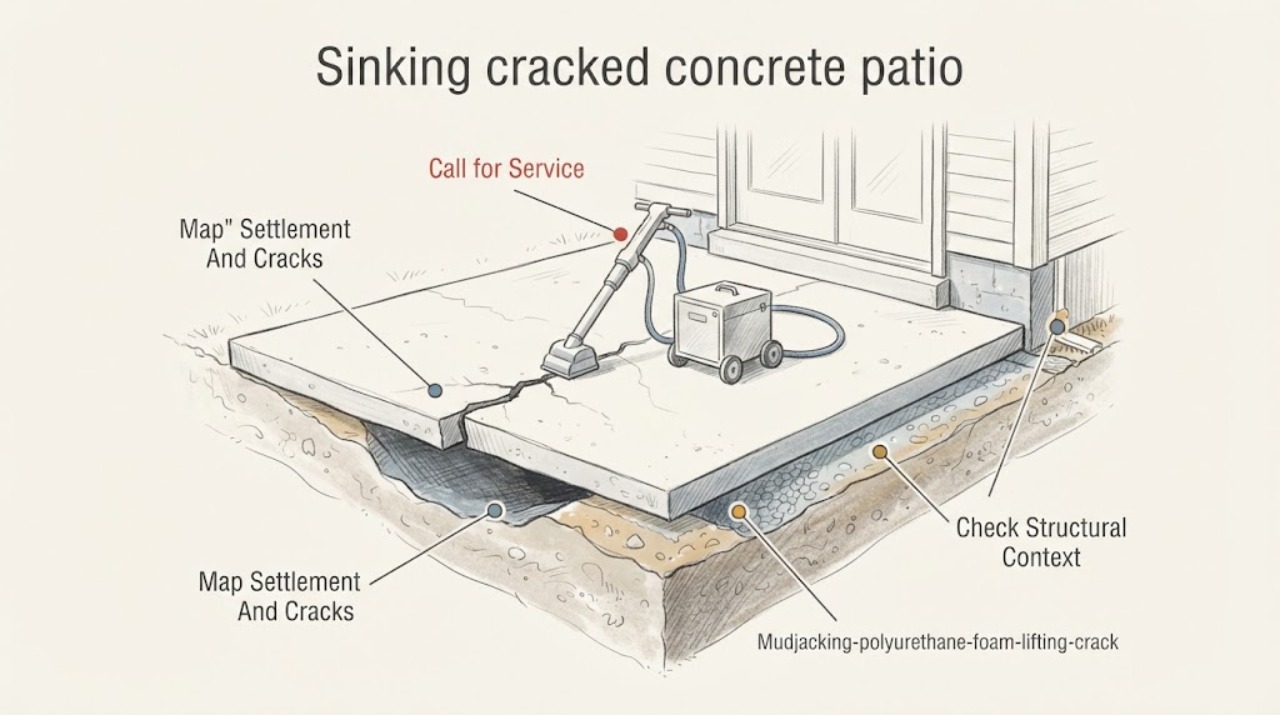 Sinking cracked concrete patio