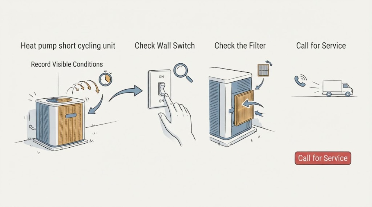 Heat pump short cycling unit
