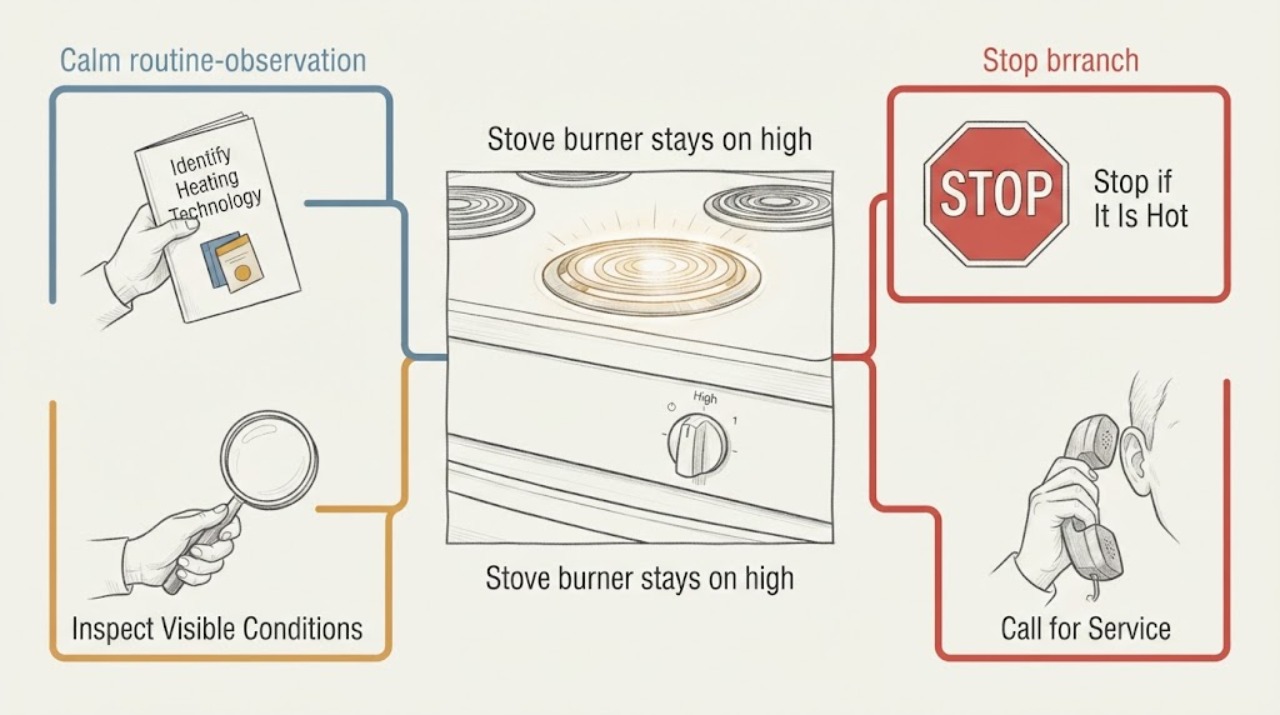 Stove burner stays on high