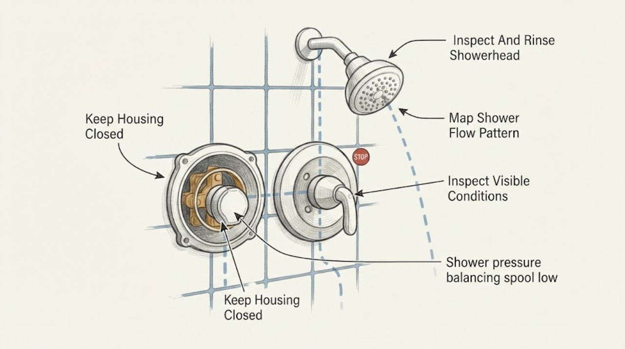 Shower pressure balancing spool low