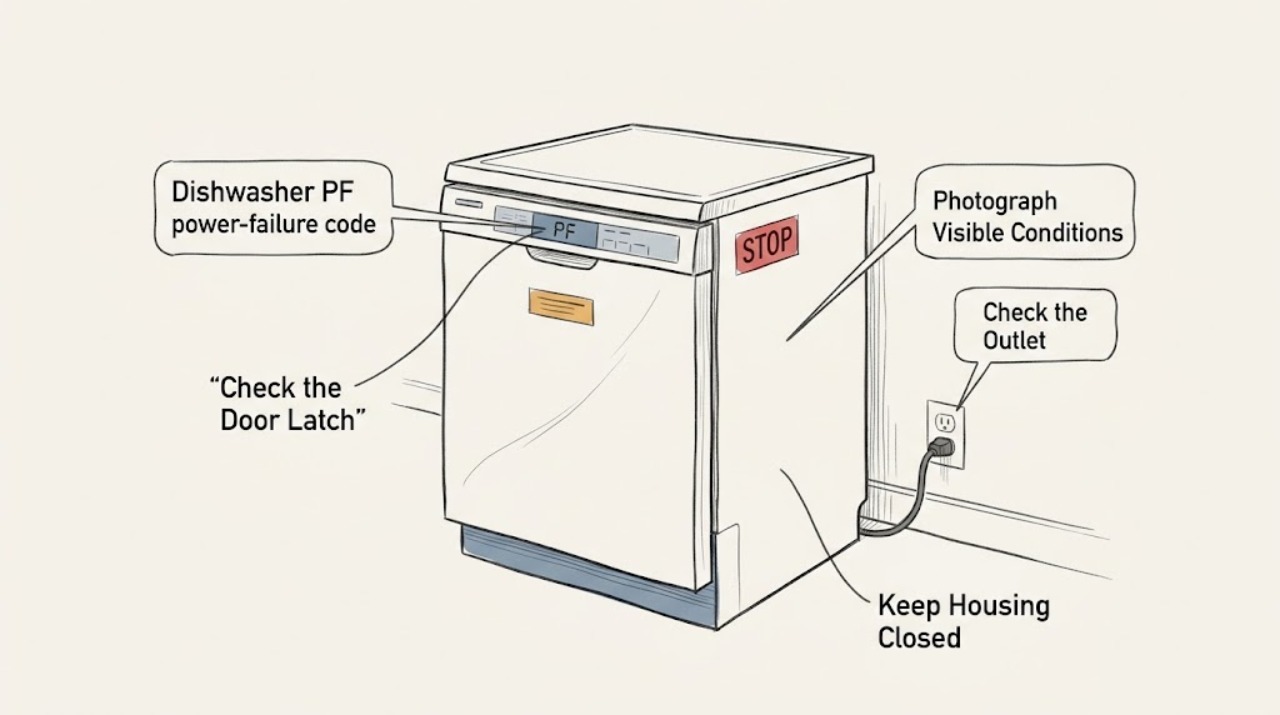 Dishwasher PF power-failure code