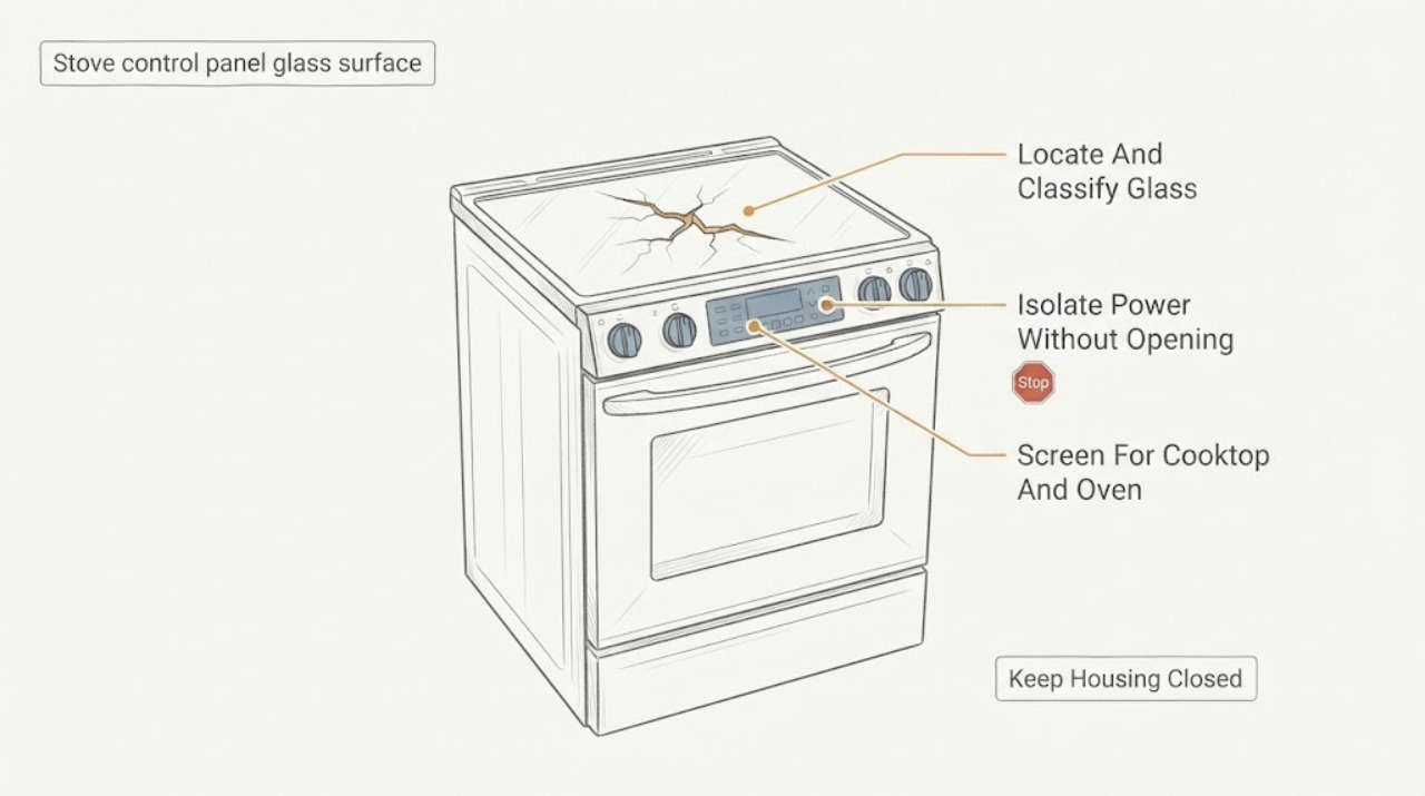Stove control panel glass surface