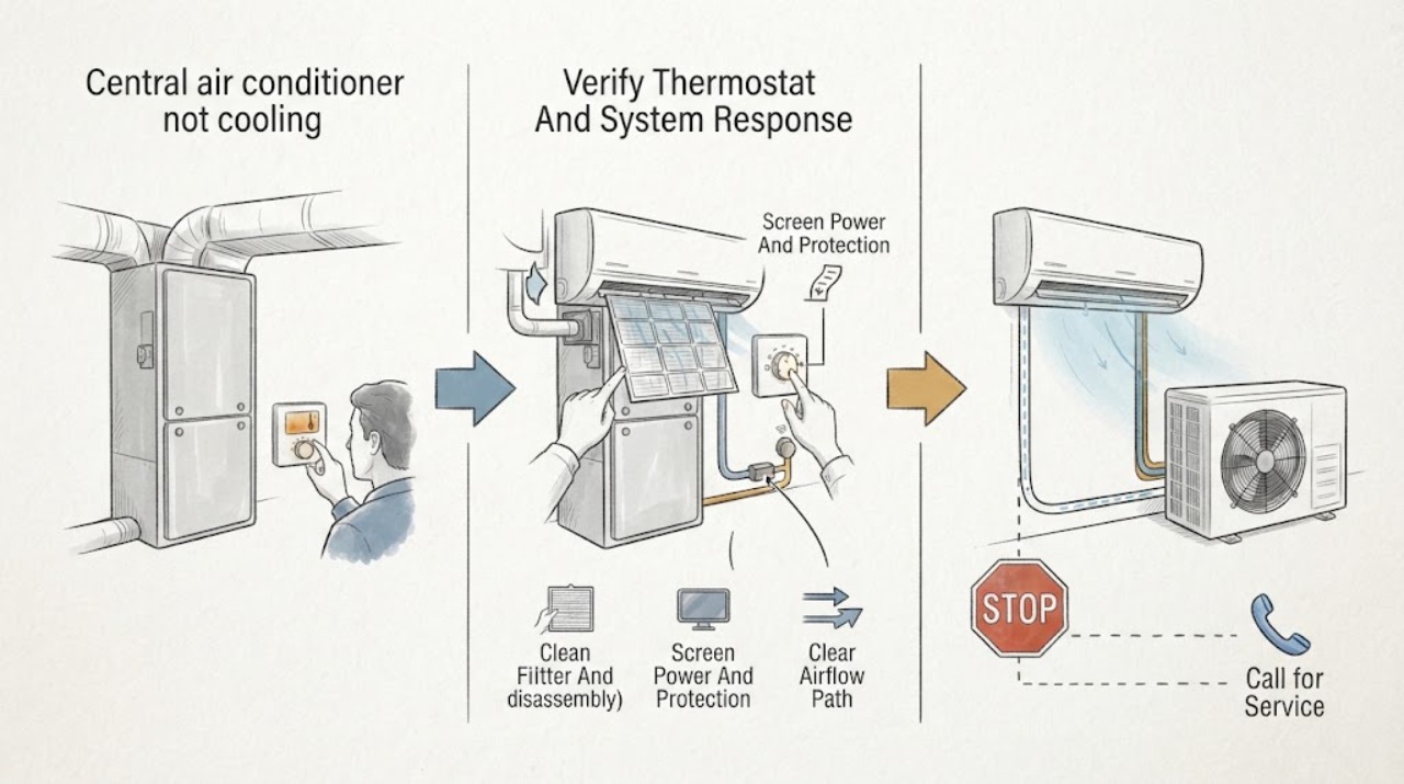Central air conditioner not cooling