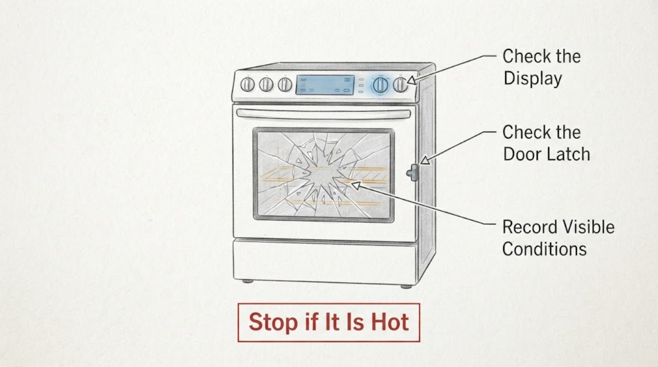 Oven door glass shattered during