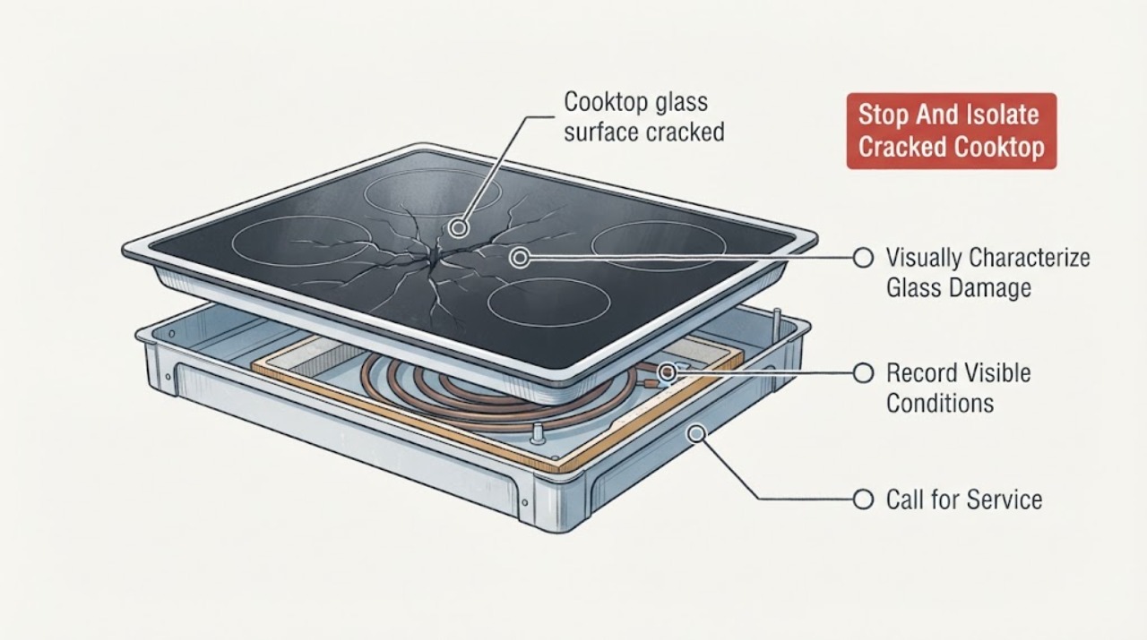 Cooktop glass surface cracked
