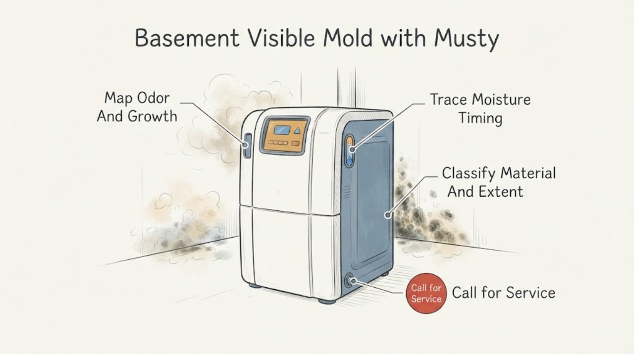 Basement Visible Mold with Musty