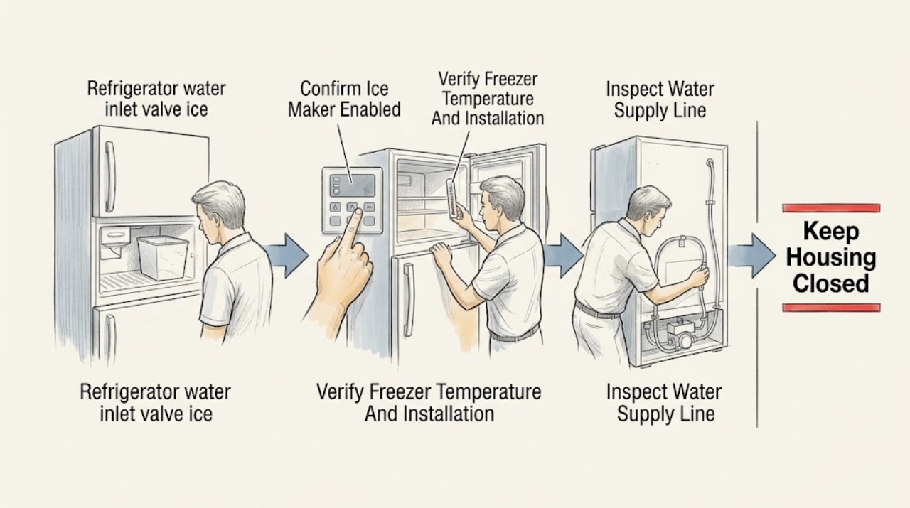 Refrigerator water inlet valve ice