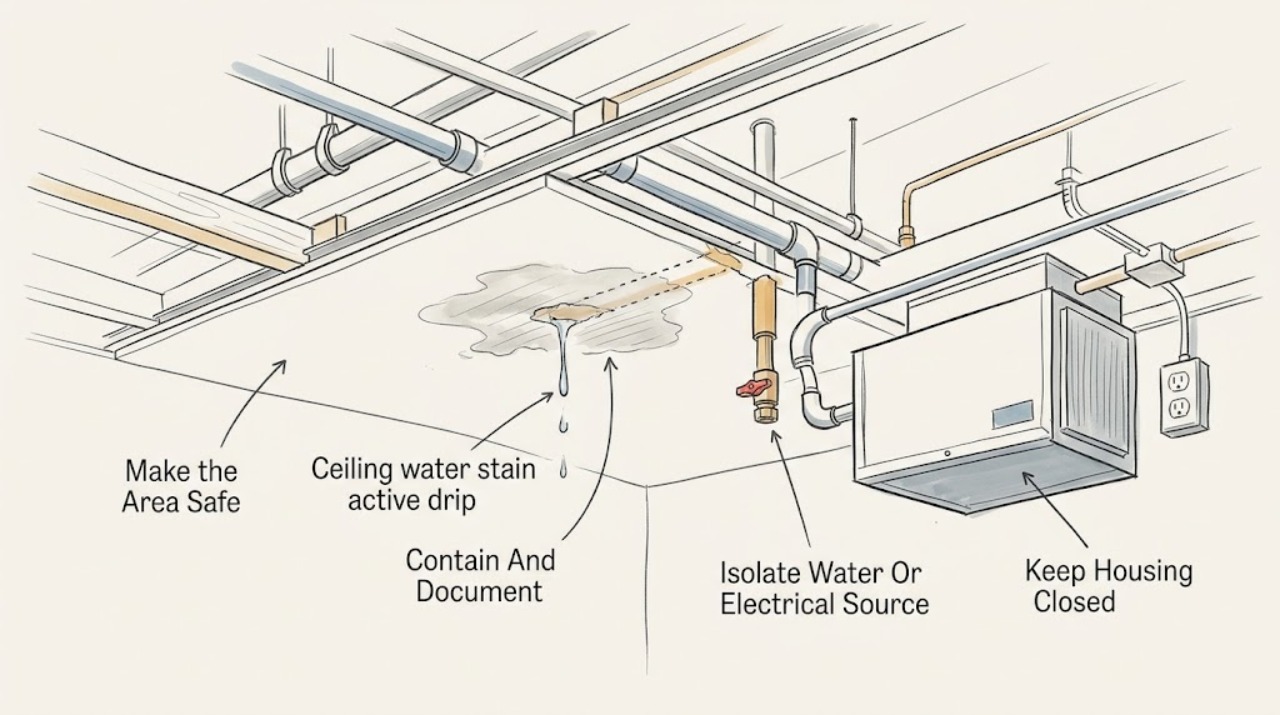 Ceiling water stain active drip