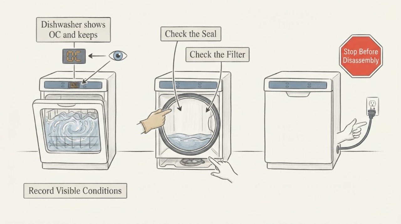 Dishwasher shows OC and keeps